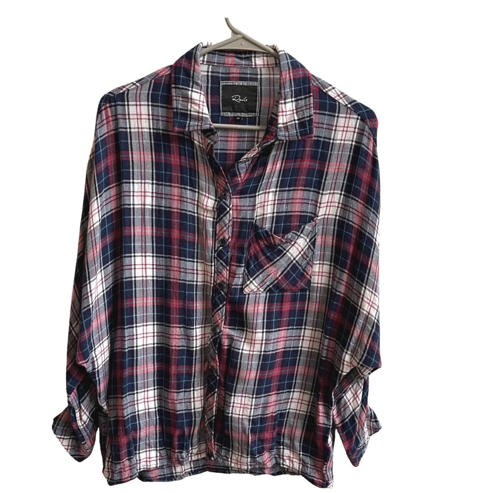 Rails‎ Womens Plaid Button Up Shirt Extra Small XS Rayon Navy Red White